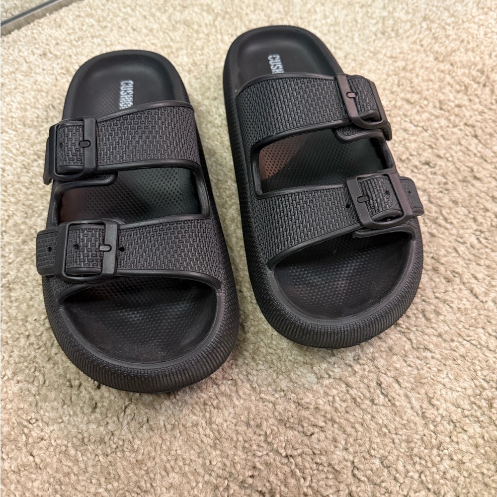 Black Platform Slide Sandals with Adjustable Straps